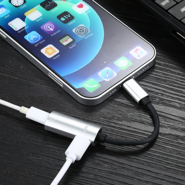 2 in 1 8 Pin Male to Dual 8 Pin Female Charging and Listening to Music Audio Earphone Adapter, Compatible with All IOS Systems(Silver) - Earphone Adapter by PMC TechLife | Online Shopping South Africa | PMC TechLife