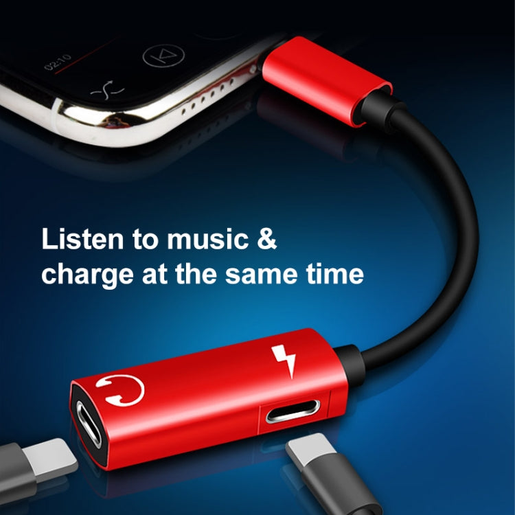 2 in 1 8 Pin Male to Dual 8 Pin Female Charging and Listening to Music Audio Earphone Adapter, Compatible with All IOS Systems(Red) - Earphone Adapter by PMC TechLife | Online Shopping South Africa | PMC TechLife