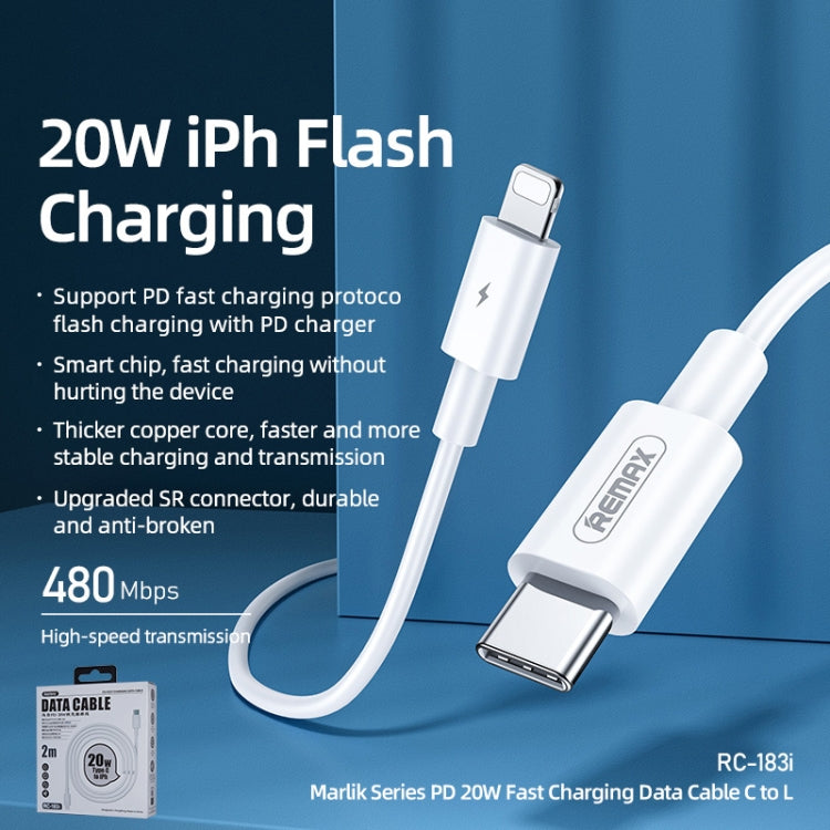 REMAX Marlik Series RC-183i PD 20W USB-C / Type-C to 8 Pin Interface Fast Charging Data Cable, Cable Length: 2m (White) - free shipping - PMC TechLife - Order now!