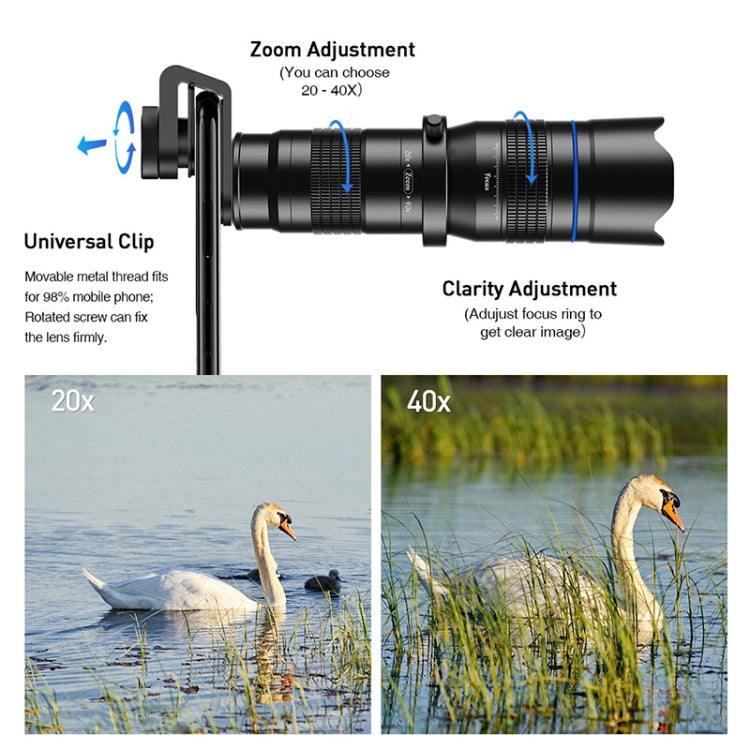 APEXEL APL-20-40XJJ04 20-40X HD External Dual-adjustment Zoom Telescope Universal Telephoto Phone Lens - Others Lens by APEXEL | Online Shopping South Africa | PMC TechLife