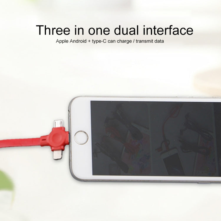 019-1 3 in 1 USB to 8 Pin + Micro USB + USB-C / Type-C Macaron Telescopic Data Cable with Storage Slot & Bracket, Cable Length: 1m (Red) - Multifunction Cable by PMC TechLife | Online Shopping South Africa | PMC TechLife