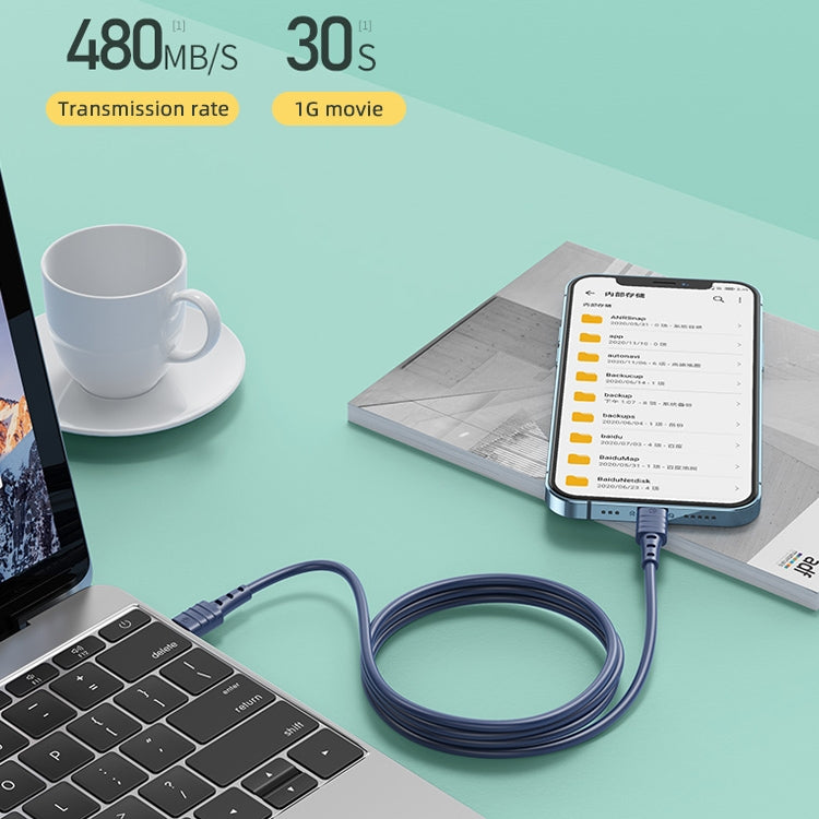 REMAX RC-068i PD 20W Type-C / USB-C to 8 Pin High Elastic TPE Fast Charging Data Cable, Length: 1m(Blue) - Normal Style Cable by REMAX | Online Shopping South Africa | PMC TechLife | Buy Now Pay Later Mobicred