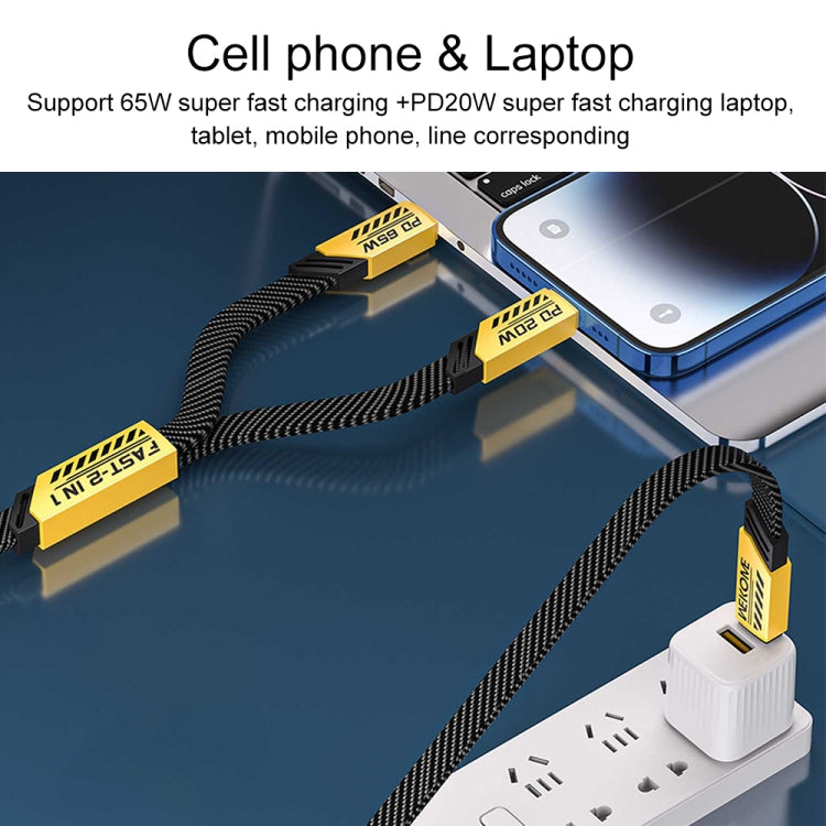 WK WDC-189 Armor Series 2 in 1 65W USB-C/Type-C to USB-C/Type-C+8 Pin Magnetic Data Cable, Length: 1.2m(Yellow) - free shipping - PMC TechLife - Order now!