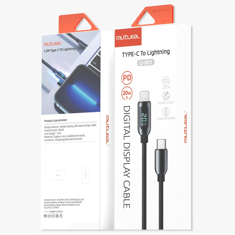 Mutural Li-CC001 1.2m PD20W Digital Display USB-C / Type-C to 8 Pin Charging Data Cable - 2 in 1 Cable by Mutural | Online Shopping South Africa | PMC TechLife | Buy Now Pay Later Mobicred