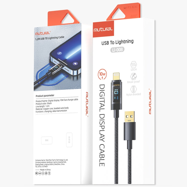 Mutural Li-CC008 1.2m 10W Transparent Digital Display USB to 8 Pin Charging Data Cable - Normal Style Cable by Mutural | Online Shopping South Africa | PMC TechLife | Buy Now Pay Later Mobicred