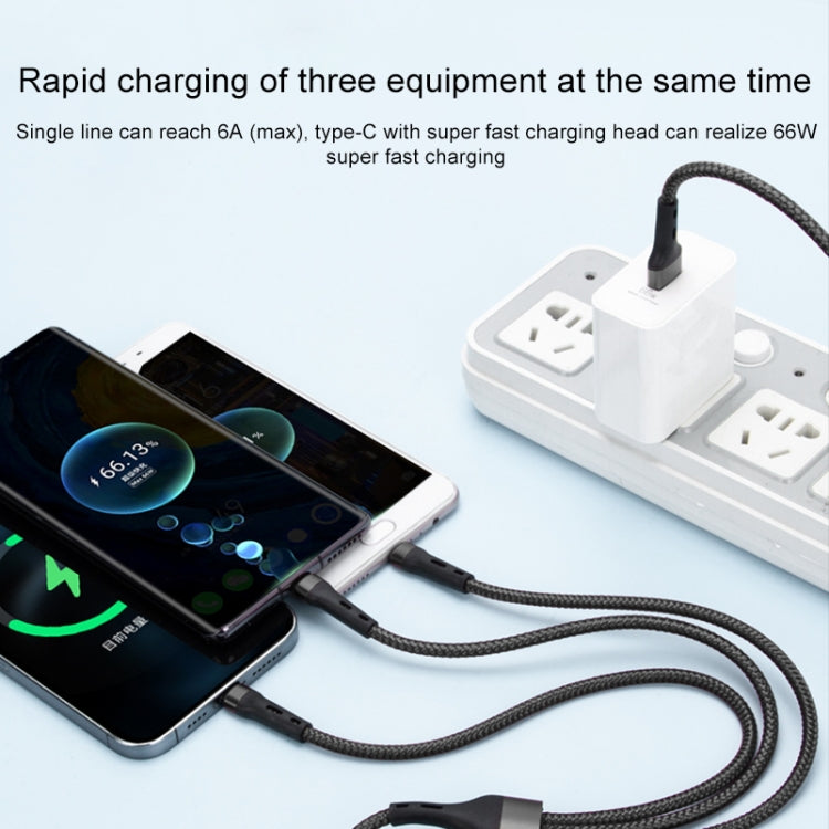 100W 6A Type-C to 8 Pin+Type-C+Micro USB Charging Data Cable, 1.3m(Red) - Multifunction Cable by PMC TechLife | Online Shopping South Africa | PMC TechLife