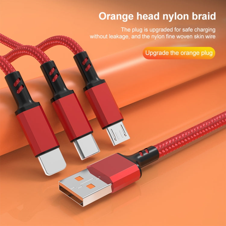 Orange Plug 3A 3 in 1 USB to Type-C / 8 Pin / Micro USB Fast Charging Cable, Cable Length: 1.2m(Red) - free shipping - PMC TechLife - Order now!