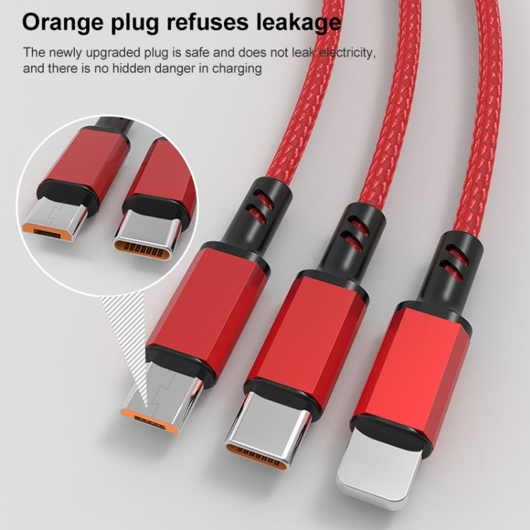 Orange Plug 3A 3 in 1 USB to Type-C / 8 Pin / Micro USB Fast Charging Cable, Cable Length: 1.2m(Red) - free shipping - PMC TechLife - Order now!