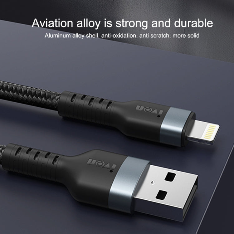 IVON CA88 12W 2.4A USB to 8 Pin Nylon Braid Fast Charge Data Cable, Cable Length: 1m (Black) - Normal Style Cable by IVON | Online Shopping South Africa | PMC TechLife