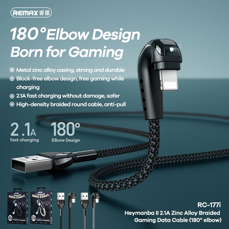 REMAX RC-177i Heymanba II 2.1A USB to 8 Pin 180 Degrees Elbow Zinc Alloy Braided Gaming Data Cable, Cable Length: 1m(Black) - free shipping - PMC TechLife - Order now!