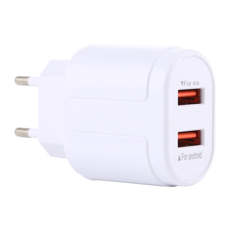 LZ-022 5V 2.4A Dual USB Ports Travel Charger, EU Plug (White) - free shipping - PMC TechLife - Order now!