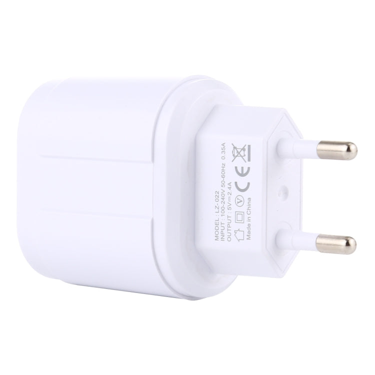 LZ-022 5V 2.4A Dual USB Ports Travel Charger, EU Plug (White) - free shipping - PMC TechLife - Order now!