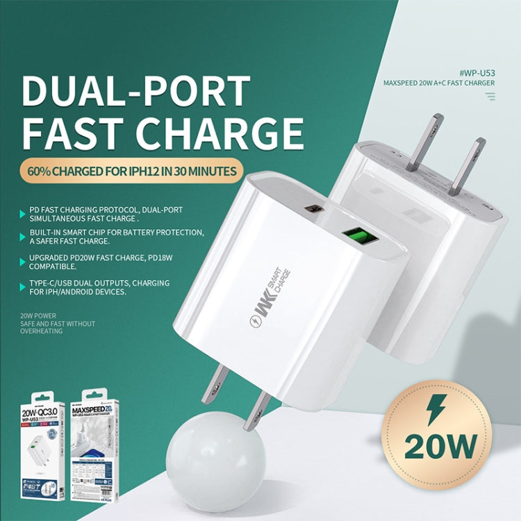 WK WP-U53 QC3.0 Charger 20W USB Type-C Maxspeed PD Fast Charger(UK Plug) - free shipping - PMC TechLife - Order now!