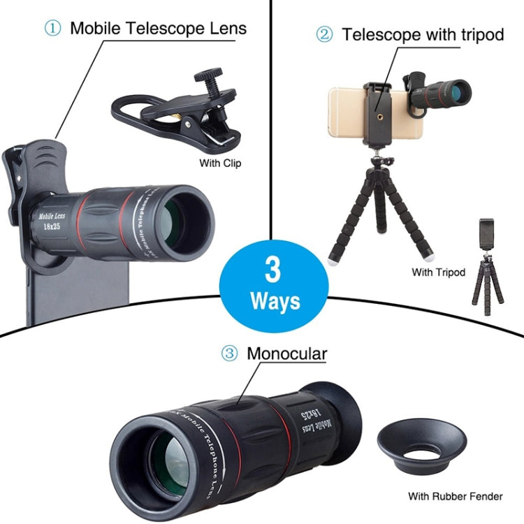 APEXEL APL-T18XBZJ5 4 in 1 18X Telescope + 0.63X Wide Lens + 198 Degrees Fisheye Lens + 15X Macro Lens Universal External Camera Phone Lens - Combination Lens by APEXEL | Online Shopping South Africa | PMC TechLife