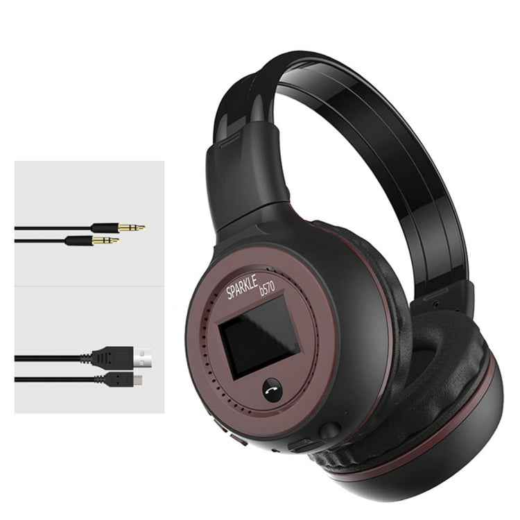 ZEALOT B570 Stereo Wired Wireless Bluetooth Subwoofer Headset with LED Color Screen Design & HD Microphone & FM, For Mobile Phones & Tablets & Laptops, Support 32GB TF Card Maximum(Brown) - Headset & Headphone by ZEALOT | Online Shopping South Africa | PMC TechLife | Buy Now Pay Later Mobicred