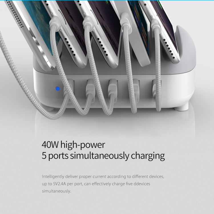 ORICO DUK-5P 40W 5 USB Ports Smart Charging Station with Phone & Tablet Stand(Black) - Multifunction Charger by ORICO | Online Shopping South Africa | PMC TechLife | Buy Now Pay Later Mobicred
