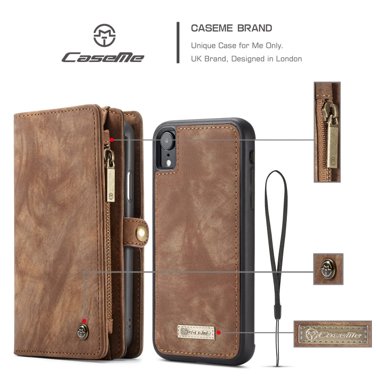 For iPhone XR CaseMe Detachable Multifunctional Horizontal Flip Leather Case with Card Slot & Holder & Zipper Wallet & Photo Frame (Brown) - More iPhone Cases by CaseMe | Online Shopping South Africa | PMC TechLife | Buy Now Pay Later Mobicred
