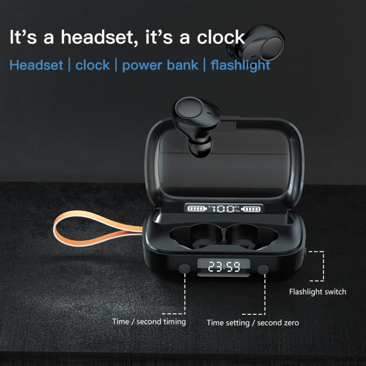 A13 TWS CVC8.0 and DSP Dual Noise Cancelling Touch Bluetooth Earphone with Charging Box, Support LED Digital Display & Clock & Flashlight & HD Call & Siri & Power Bank(Black) - TWS Earphone by PMC TechLife | Online Shopping South Africa | PMC TechLife