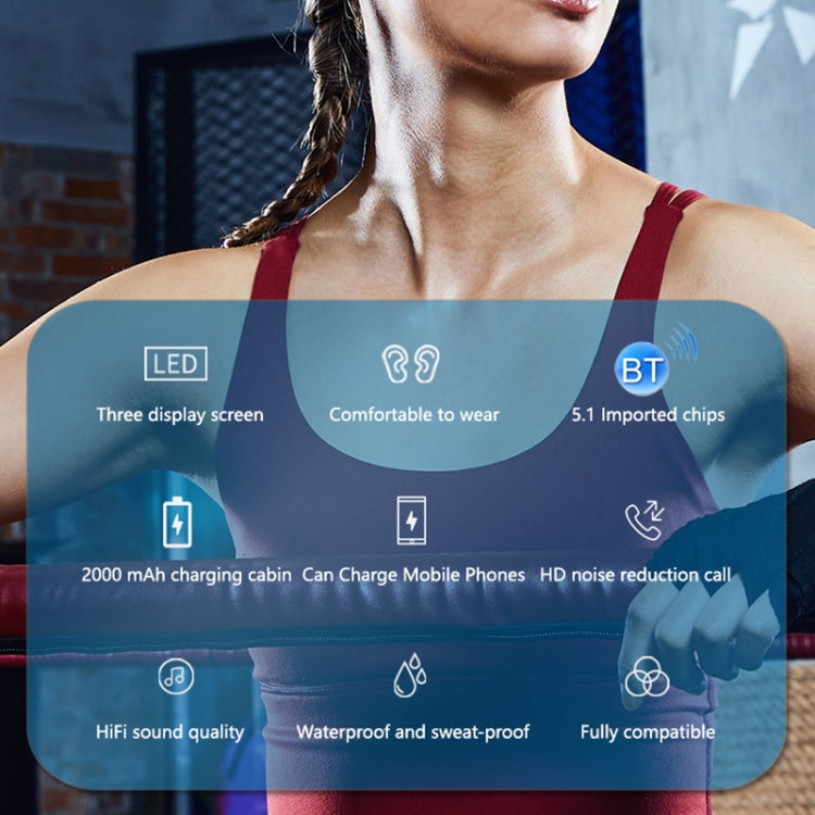 A13 TWS CVC8.0 and DSP Dual Noise Cancelling Touch Bluetooth Earphone with Charging Box, Support LED Digital Display & Clock & Flashlight & HD Call & Siri & Power Bank(Black) - TWS Earphone by PMC TechLife | Online Shopping South Africa | PMC TechLife