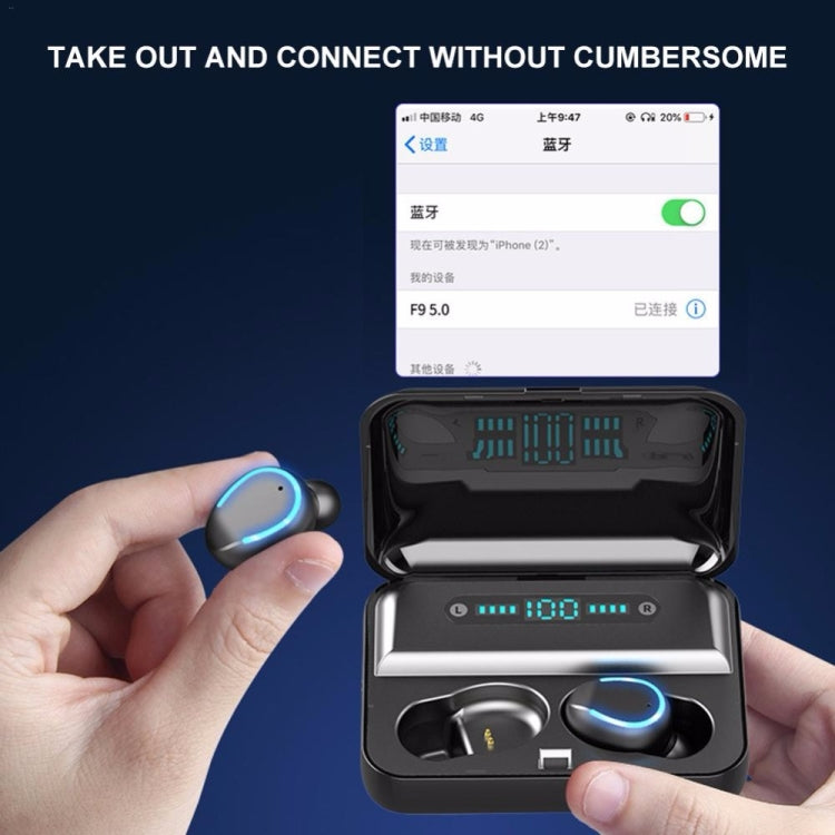 F9-5 Intelligent Noise Cancelling Touch Bluetooth Earphone with Charging Box, Supports Three-screen LED Power Display & HD Call & Power Bank & Siri(White) - Bluetooth Earphone by PMC TechLife | Online Shopping South Africa | PMC TechLife