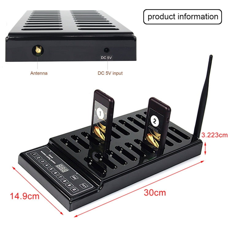 QC100 999 Channel Restaurant Wireless Paging Queuing Calling System with 20 Call Coaster Pagers, EU Plug - Alarm System by PMC TechLife | Online Shopping South Africa | PMC TechLife