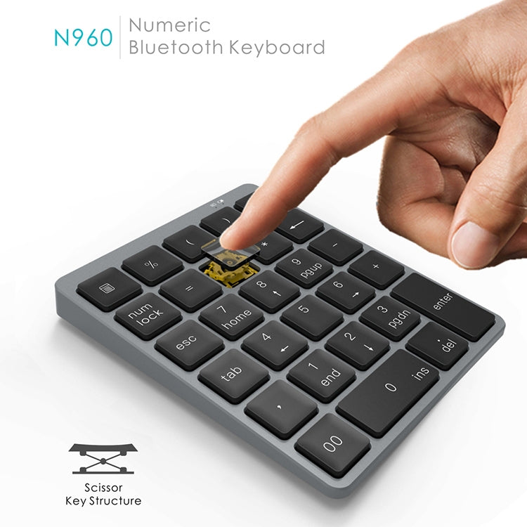 N960 Ultra-thin Universal Aluminum Alloy Rechargeable Wireless Bluetooth Numeric Keyboard (Grey) - Mini Keyboard by PMC TechLife | Online Shopping South Africa | PMC TechLife | Buy Now Pay Later Mobicred