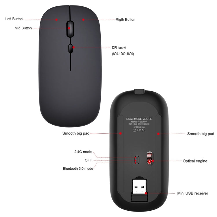 HXSJ M90 2.4GHz Ultrathin Mute Rechargeable Dual Mode Wireless Bluetooth Notebook PC Mouse (Silver) - Wireless Mice by HXSJ | Online Shopping South Africa | PMC TechLife | Buy Now Pay Later Mobicred