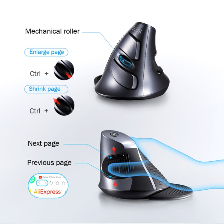 DELUX M618GX Wireless Ergonomic Vertical Mouse 1600DPI Optical Mouse - Wireless Mice by DELUX | Online Shopping South Africa | PMC TechLife | Buy Now Pay Later Mobicred