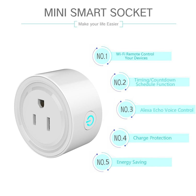 10A Round Shape WiFi Mini Plug APP Remote Control Timing Smart Socket Works with Alexa & Google Home, AC 100-240V, US Plug - Smart Socket by PMC TechLife | Online Shopping South Africa | PMC TechLife