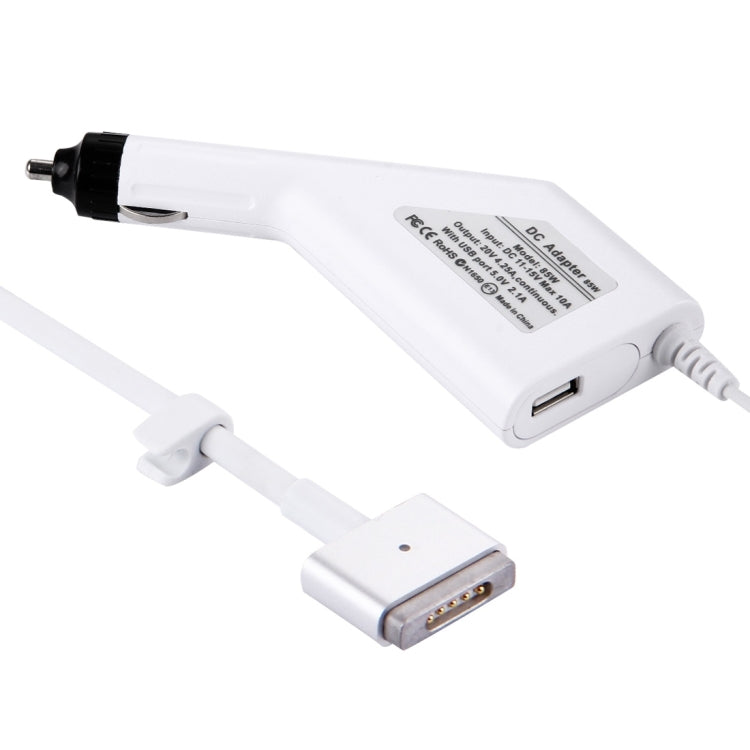 85W 20V 4.25A 5 Pin T Style MagSafe 2 Car Charger with 1 USB Port for Apple Macbook A1398 / A1424 / MC975 / MC976 / ME664 / ME665, Length: 1.7m (White) - Cable & Adapter by PMC TechLife | Online Shopping South Africa | PMC TechLife | Buy Now Pay Later Mobicred