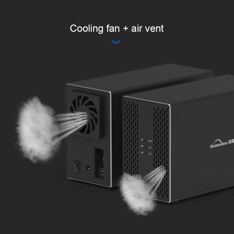 Blueendless USB-B Interface 3.5 inch 2 Bay RAID Combination Array HDD External Enclosure (UK Plug) - HDD Enclosure by Blueendless | Online Shopping South Africa | PMC TechLife