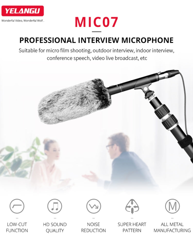 YELANGU YLG9933A MIC07 Professional Interview Condenser Video Shotgun Microphone with 6.5mm Audio Adapter & 3.5mm RXL Audio Cable(Black) - Camera Microphone by YELANGU | Online Shopping South Africa | PMC TechLife | Buy Now Pay Later Mobicred