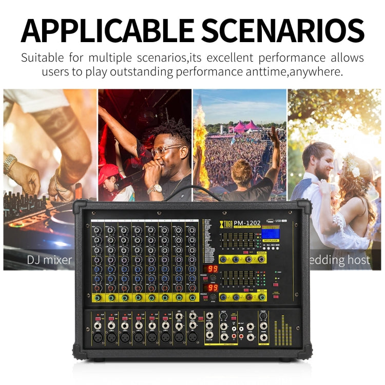 XTUGA PM1202 900W 10 Channel Stage Power Mixer 24Bit Multil-FX Processor Dual 99 DSP Effect DJ Amplifier (US Plug) - Live Sound Effects Processors by XTUGA | Online Shopping South Africa | PMC TechLife