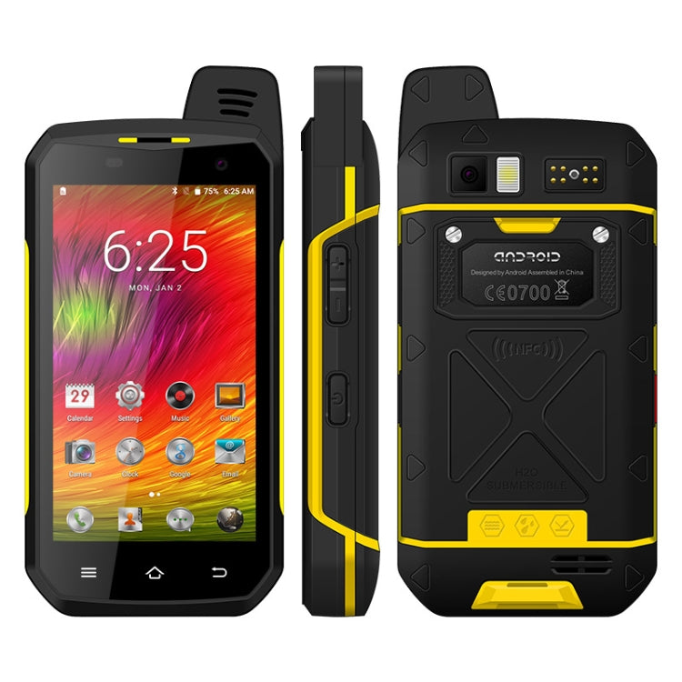 UNIWA B6000 PTT Walkie Talkie Rugged Phone, 4GB+64GB, IP68 Waterproof Dustproof Shockproof, 5000mAh Battery, 4.7 inch Android 9.0 MTK6762 Octa Core up to 2.0GHz, Network: 4G, NFC, OTG (Yellow) - UNIWA by UNIWA | Online Shopping South Africa | PMC TechLife