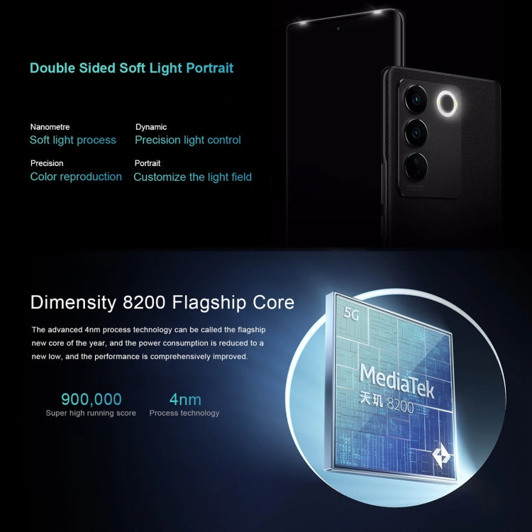 vivo S16 Pro 5G,  50MP Camera, 8GB+256GB, Triple Back Cameras, Srceen Fingerprint Identification, 4600mAh Battery, 6.78 inch Android 13 OriginOS 3 Dimensity 8200 Octa Core up to 3.1GHz, OTG, NFC, Network: 5G (Black) - free shipping - PMC TechLife - Order now!
