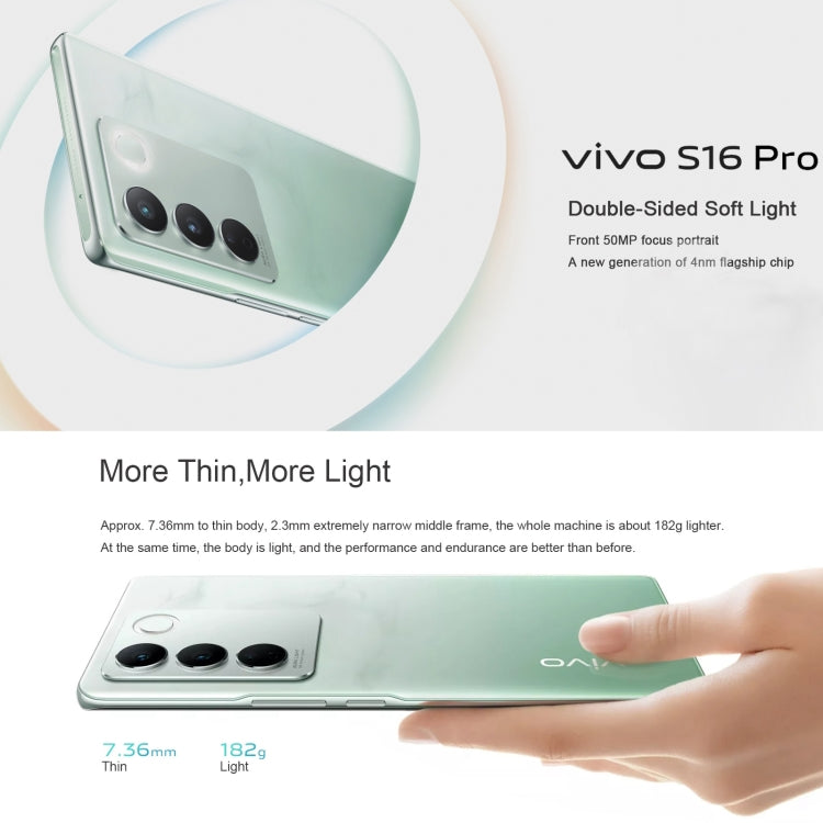 vivo S16 Pro 5G, 50MP Camera, 12GB+256GB, Triple Back Cameras, Srceen Fingerprint Identification, 4600mAh Battery, 6.78 inch Android 13 OriginOS 3 Dimensity 8200 Octa Core up to 3.1GHz, OTG, NFC, Network: 5G (Mint Green) - free shipping - PMC TechLife - Order now!