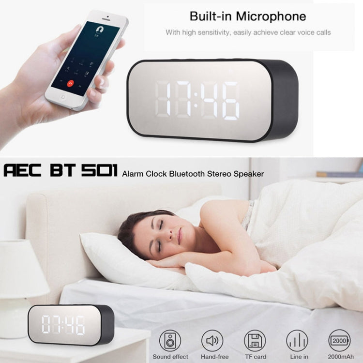 AEC BT501 Bluetooth 5.0 Mini Speaker with LED & Alarm Clock & Clock & Mirror, Support 32G TF Card(Blue) - free shipping - PMC TechLife - Order now!
