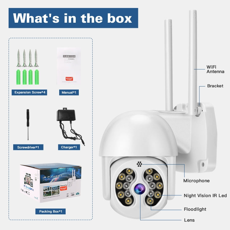 Tuya QX56 3.0 Million Pixels IP66 Waterproof 2.4G Wireless IP Camera, Support Amazon Alexa & Google Home & Motion Detection & Two-way Audio & Full Color Night Vision & TF Card, AU Plug - Dome Camera by PMC TechLife | Online Shopping South Africa | PMC TechLife