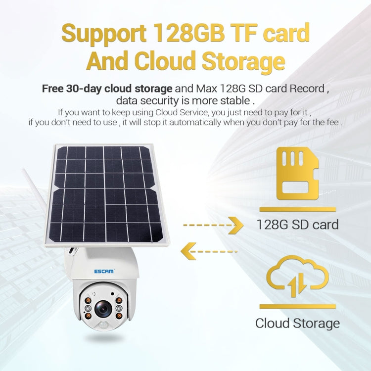 ESCAM QF280 HD 1080P IP66 Waterproof WiFi Solar Panel PT IP Camera without Battery, Support Night Vision / Motion Detection / TF Card / Two Way Audio (White) - free shipping - PMC TechLife - Order now!