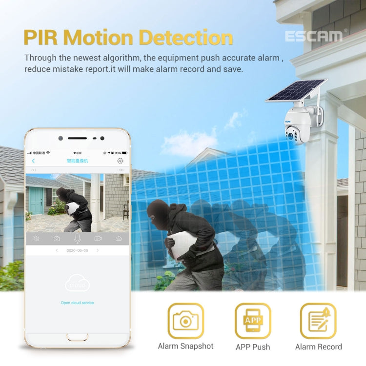 ESCAM QF280 HD 1080P IP66 Waterproof WiFi Solar Panel PT IP Camera without Battery, Support Night Vision / Motion Detection / TF Card / Two Way Audio (White) - free shipping - PMC TechLife - Order now!