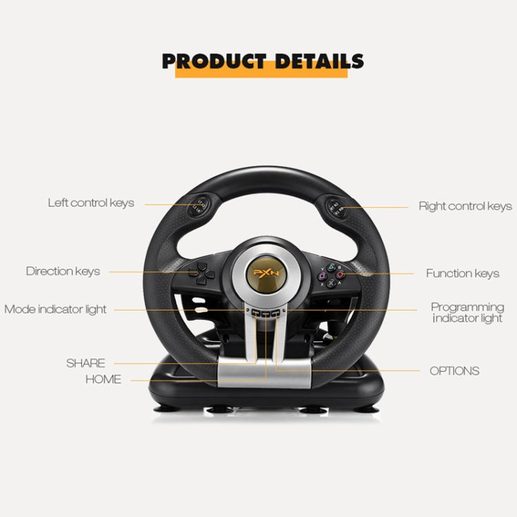 PXN-V3 Racing Game Steering Wheel for PC / PS3 / 4 / xbox one / switch(Orange) - free shipping - PMC TechLife - Order now!