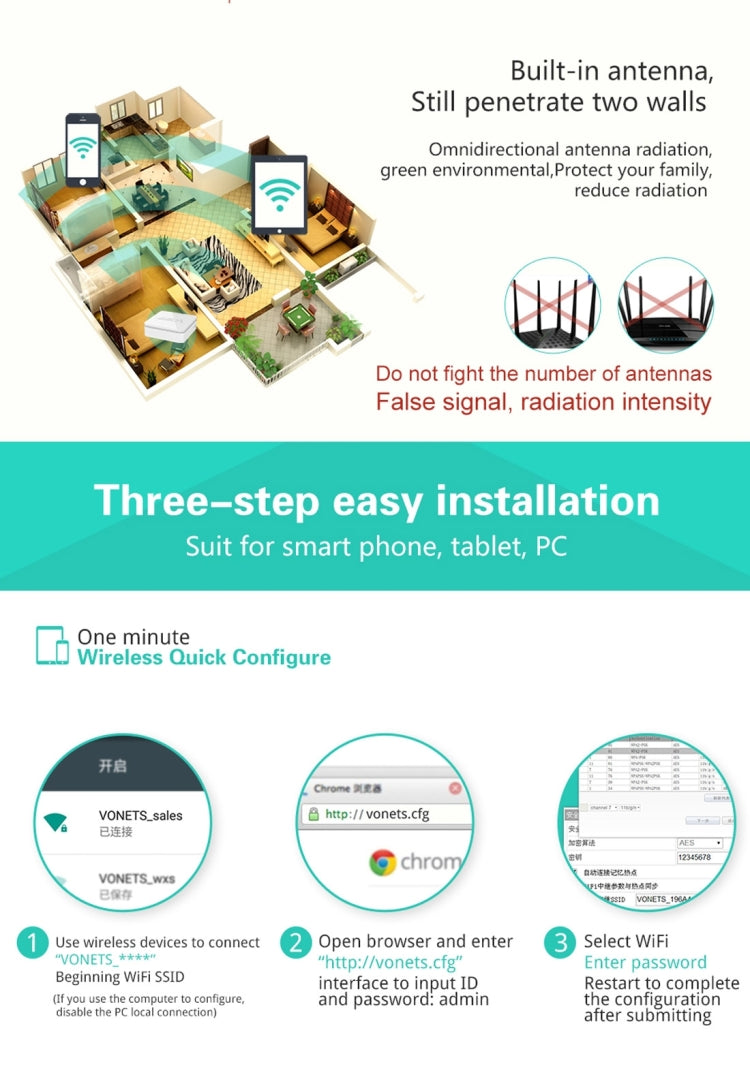 VONETS VAR11N-300 Mini 300Mbps WiFi Repeater & Router & Bridge, Support 802.11N(White) - Network Hardware by VONETS | Online Shopping South Africa | PMC TechLife | Buy Now Pay Later Mobicred