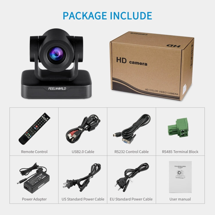 FEELWORLD USB10X 10X Optical Zoom 1080P USB PTZ Video Conference Camera, EU and US Plug(Black) - free shipping - PMC TechLife - Order now!