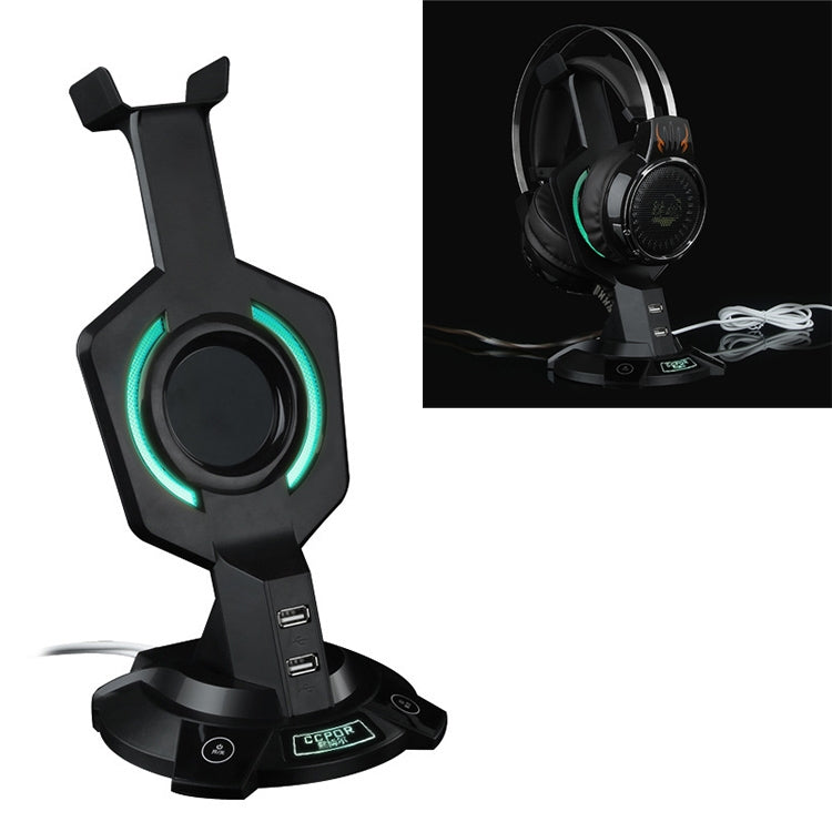 R-008-02 Luminous Integrated Mecha-shaped Headset Holder with Dual USB Ports & Computer Switch - Anti-lost & Holder by PMC TechLife | Online Shopping South Africa | PMC TechLife