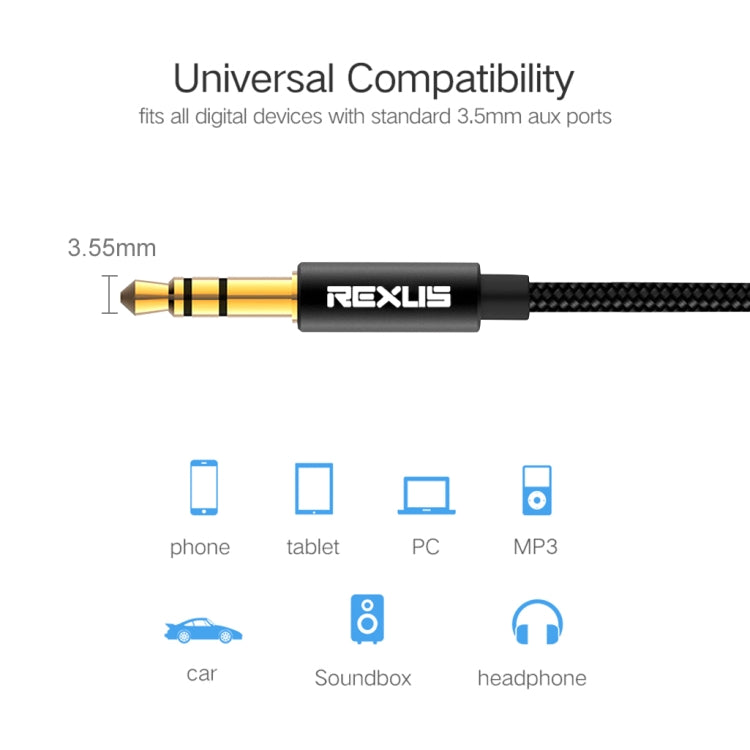 REXLIS 3629 3.5mm Male to Male Car Stereo Gold-plated Jack AUX Audio Cable for 3.5mm AUX Standard Digital Devices, Length: 1.8m - Aux Cable by REXLIS | Online Shopping South Africa | PMC TechLife | Buy Now Pay Later Mobicred