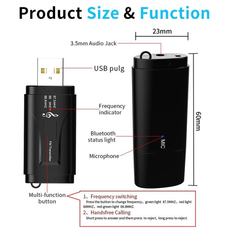 MSD128 2 in 1 USB Car Bluetooth Hands-free Call FM Transmitter with 3.5mm AUX Interface - Audio Receiver Transmitter by PMC TechLife | Online Shopping South Africa | PMC TechLife