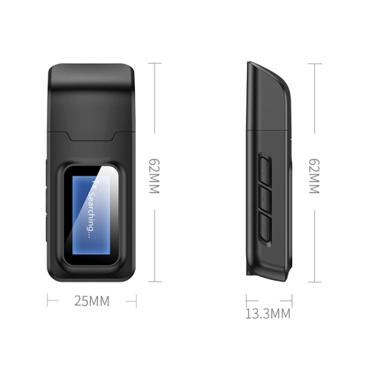 T11B 2 in 1 USB Bluetooth 5.0 Transmitter & Receiver Audio Adapter with LCD Screen(Black) - Audio Receiver Transmitter by PMC TechLife | Online Shopping South Africa | PMC TechLife