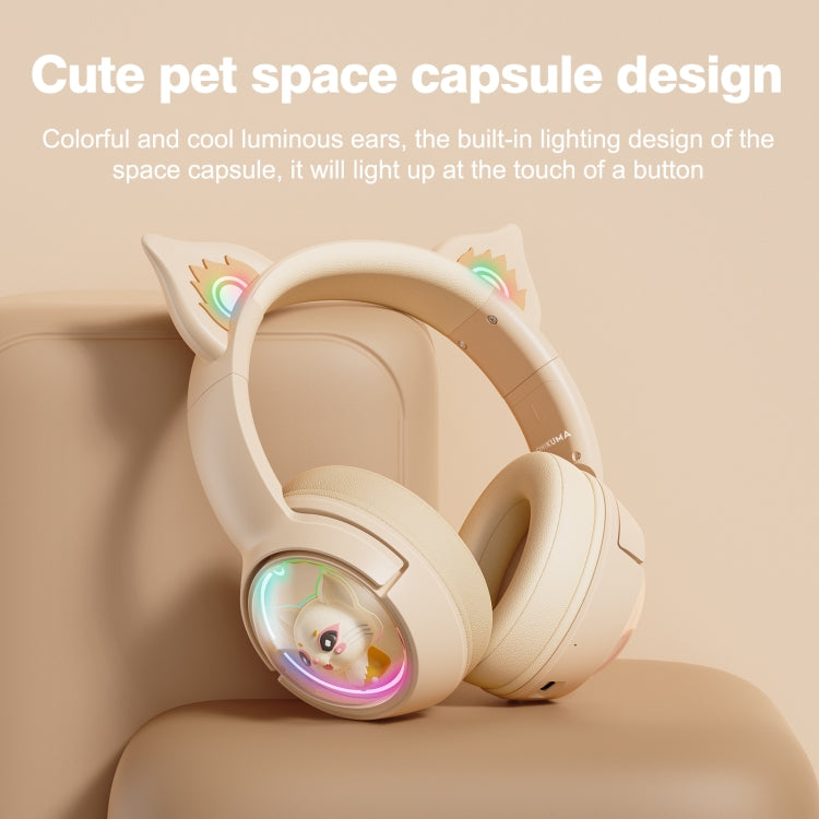 B5 Cat Ear Design USB-C / Type-C RGB Wireless Bluetooth HiFi Headset (Beige) - Multimedia Headset by PMC TechLife | Online Shopping South Africa | PMC TechLife