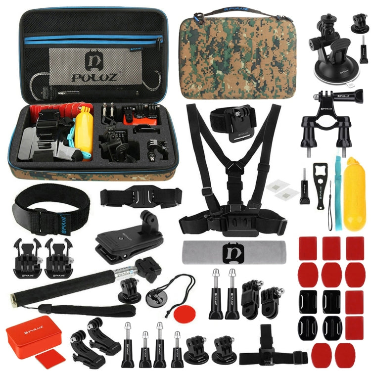 PULUZ 53 in 1 Accessories Total Ultimate Combo Kits with Camouflage EVA Case (Chest Strap + Suction Cup Mount + 3-Way Pivot Arms + J-Hook Buckle + Wrist Strap + Helmet Strap + Extendable Monopod + Sur ...  for GoPro, Insta360, DJI and Other Action Cameras -  by PULUZ | Online Shopping South Africa | PMC TechLife | Buy Now Pay Later Mobicred