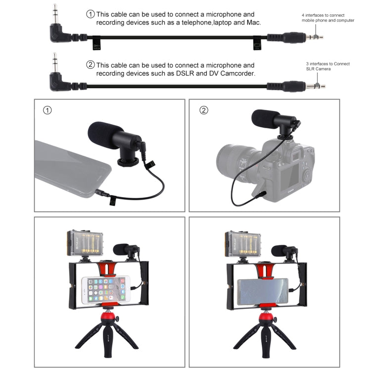 PULUZ 4 in 1 Vlogging Live Broadcast LED Selfie Light Smartphone Video Rig Kits with Microphone + Tripod Mount + Cold Shoe Tripod Head for iPhone, Galaxy, Huawei, Xiaomi, HTC, LG, Google, and Other Smartphones(Red) - Camera Cage by PULUZ | Online Shopping South Africa | PMC TechLife | Buy Now Pay Later Mobicred